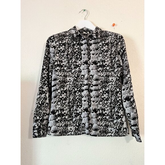 Reiss Womens Black & White Abstract Button-Up Blouse Size 6 Long Sleeve Casual - Picture 1 of 9